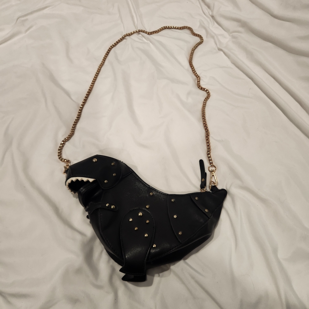 Black Studded Leather Dinosaur Bag